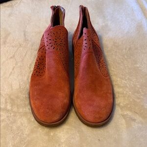 Sofft Suede Laser-Cut Chelsea Booties in Rusty Orange